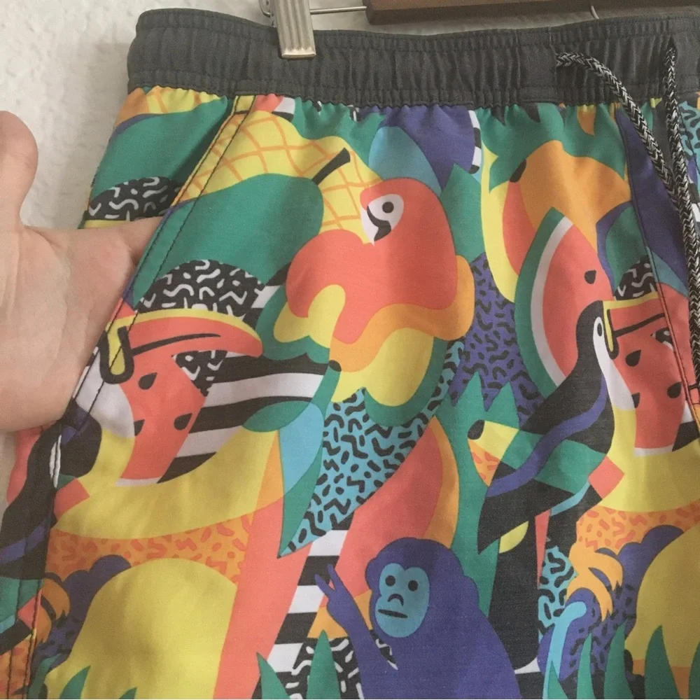 Neff Rainbow Jungle Tropical Toucan Parrot Monkey Fruit Swim Shorts XL